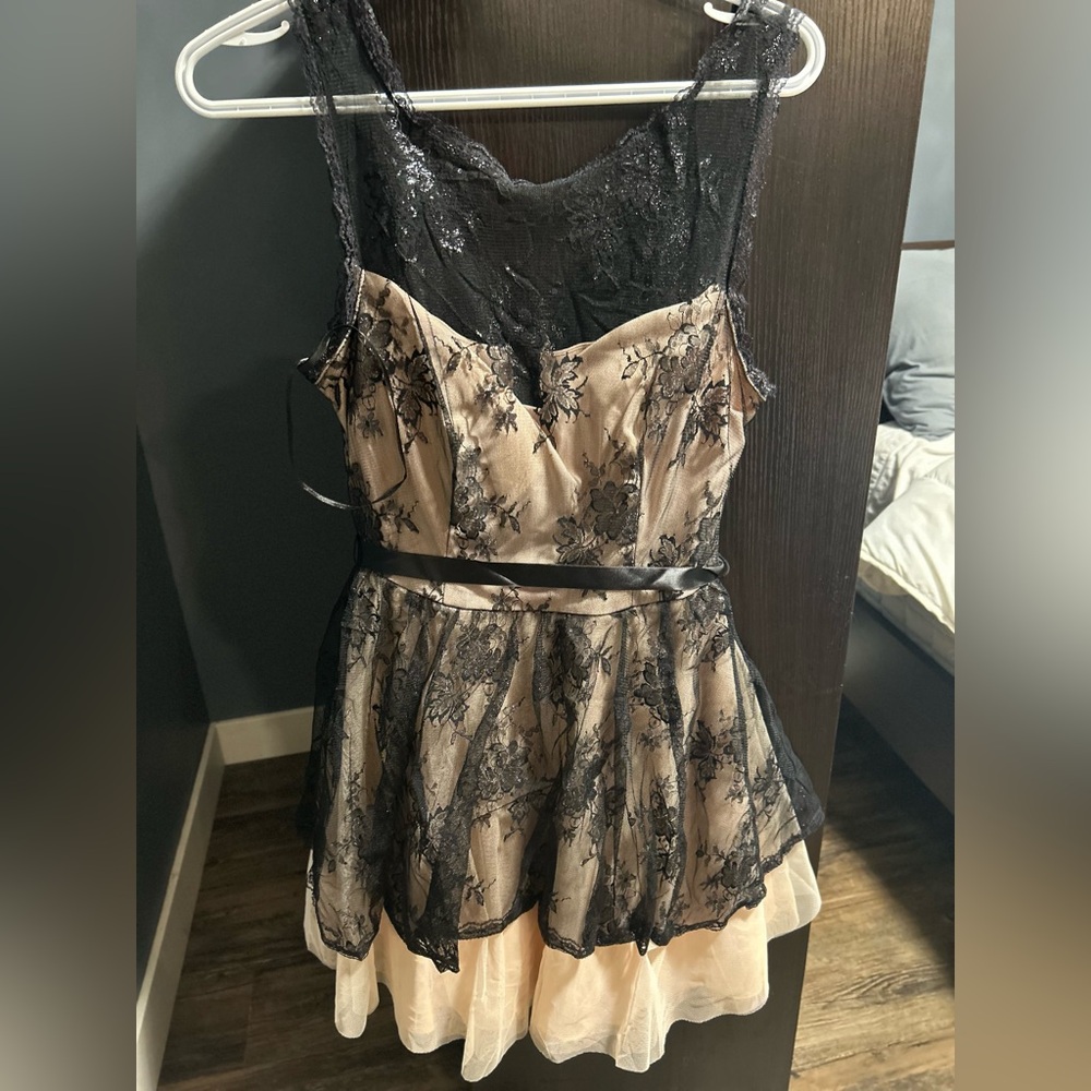 B Darlin Black Lace Overlay Dress